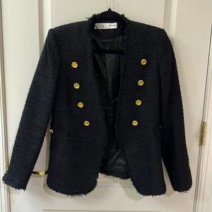 Zara Blazer, size XS US, Black color with gold buttons, made in Morocco.